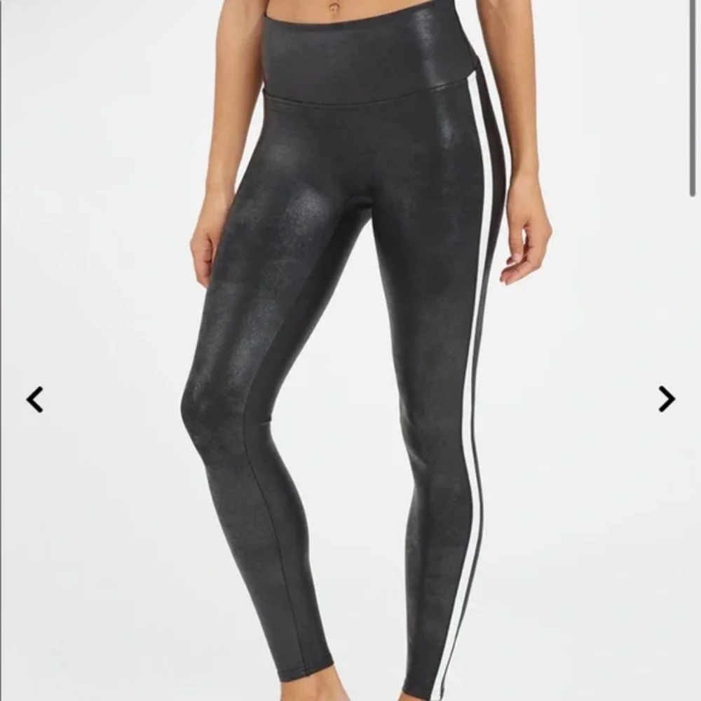 like new SPANX Faux Leather Leggings for Women Tummy Control with Side Stripe